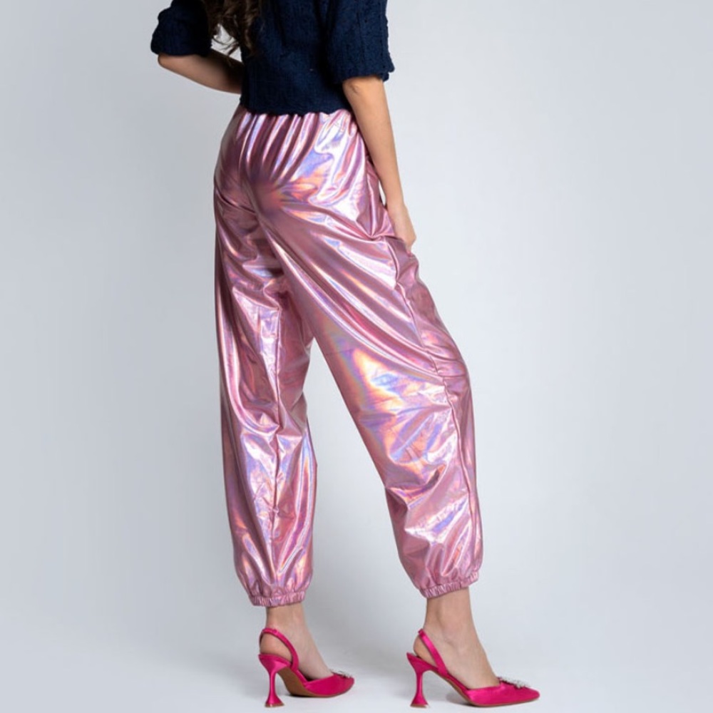 Holographic Pink Pants metallic festival rave concert pants size S